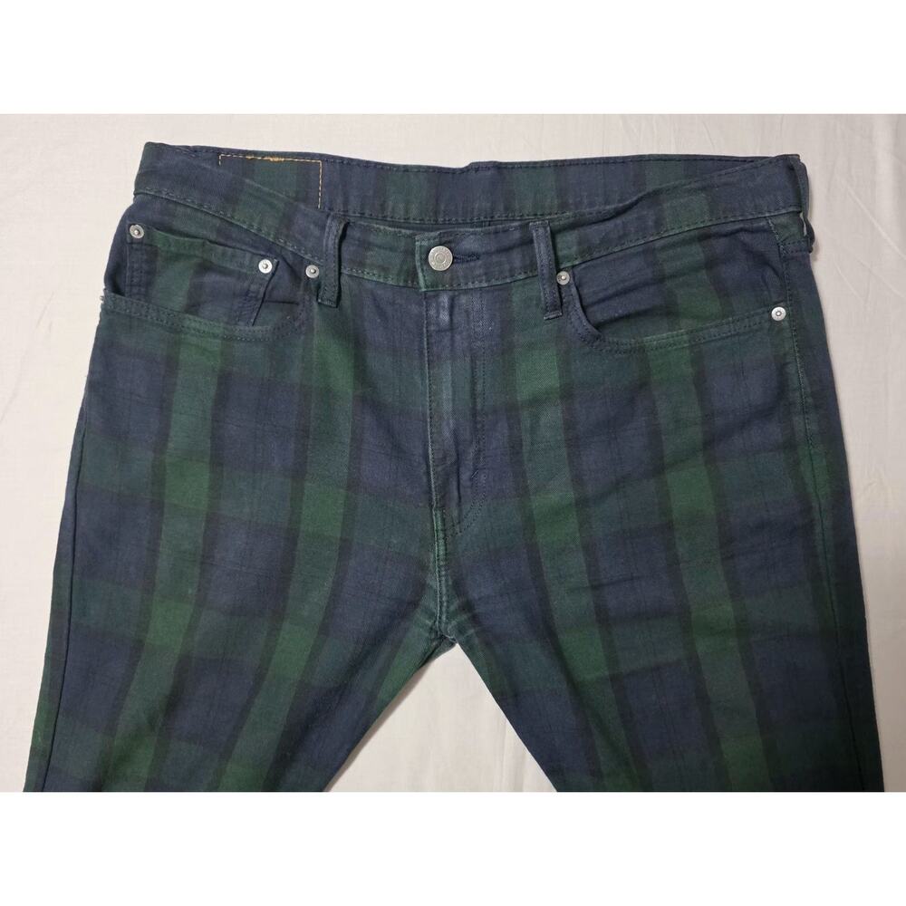 Levi's 502 Mens 36x29 Black Watch Plaid Green Blue Taper Pants Rare Blank R Tab - Picture 10 of 15